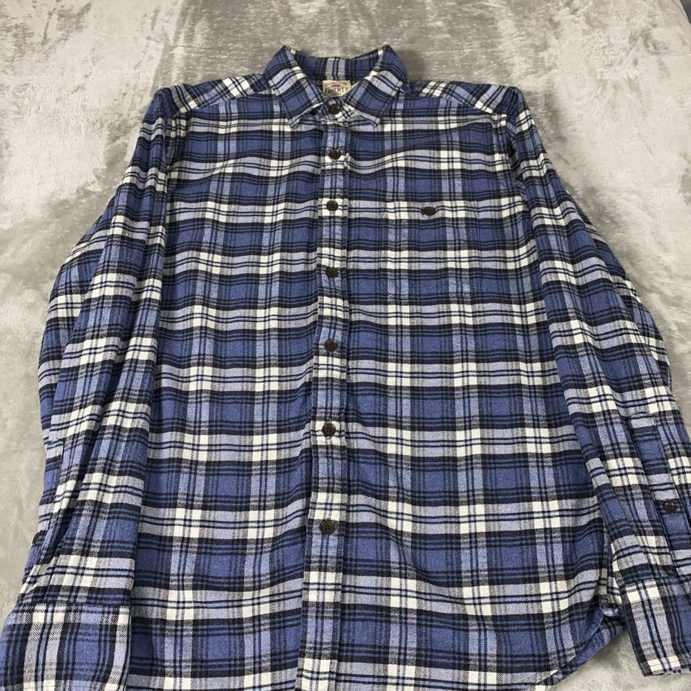 Faherty Brand MWH2251-Wag Men's Medium Blue Plaid Stretch Flannel Shirt